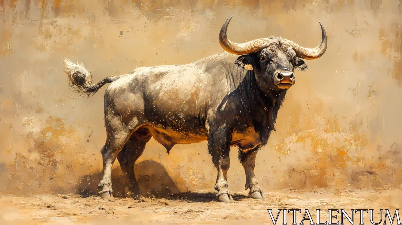 Powerful Bull with Prominent Horns AI Image