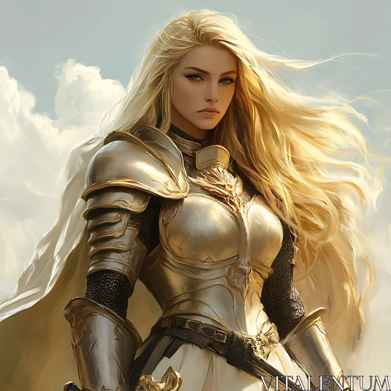 AI ART Female Knight with Blonde Hair Art