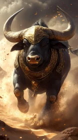 Bronze-Armored Bull in Action