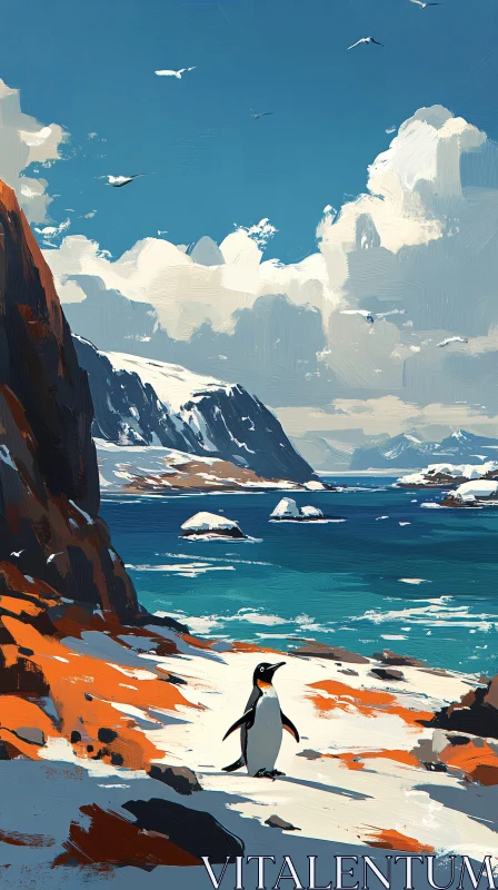 Snowy Penguin Scene AI Image