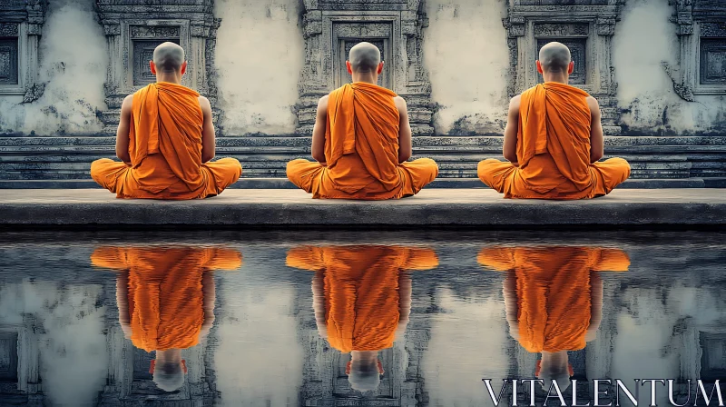 Tranquil Reflections: Monks in Meditation AI Image