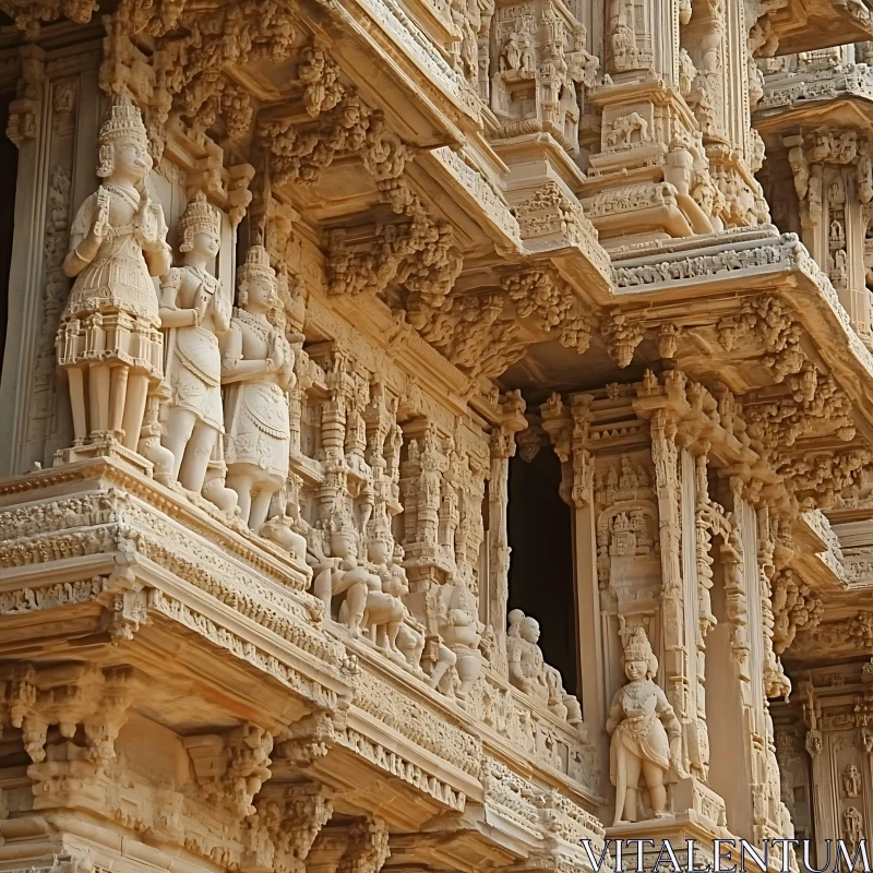 Intricate Stone Carvings on Temple Exterior AI Image