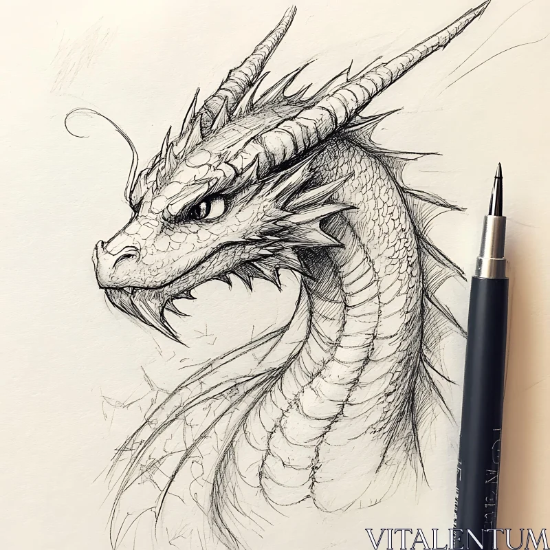 AI ART Detailed Dragon Head Drawing