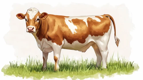 Brown and White Cow on Green Grass