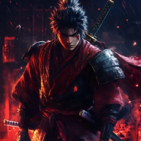 Red-Clad Warrior with Katana
