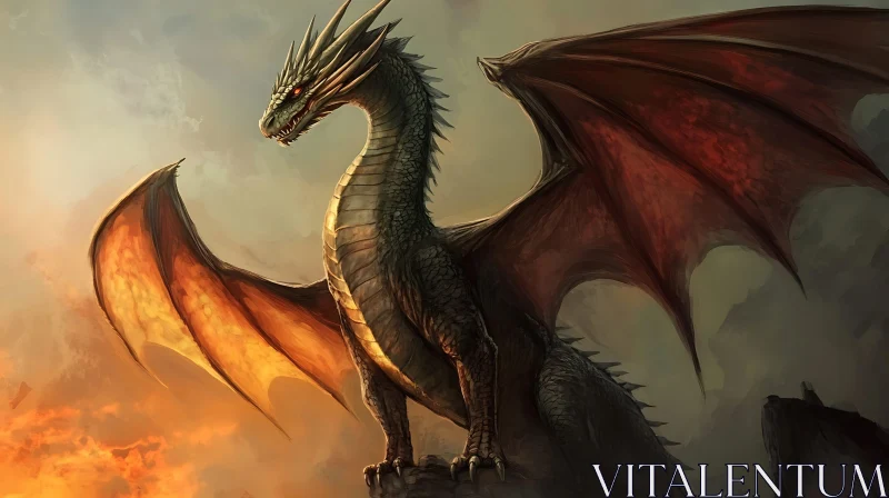 Fantasy Dragon Artwork with Fiery Wings AI Image