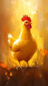 Golden Brushstroke Chicken Art