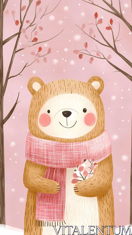 Winter Bear Illustration with Scarf AI Image