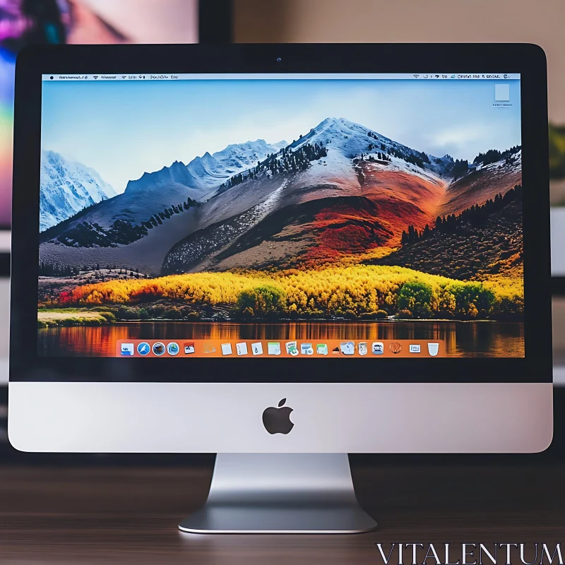 iMac with Autumn Mountain Scenery AI Image