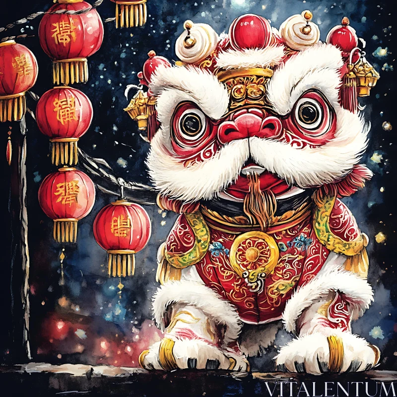 AI ART Chinese New Year Lion Dance Illustration