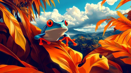 Colorful Jungle Frog and Lush Foliage