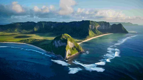 Scenic Island With Cliffs and Ocean Waves