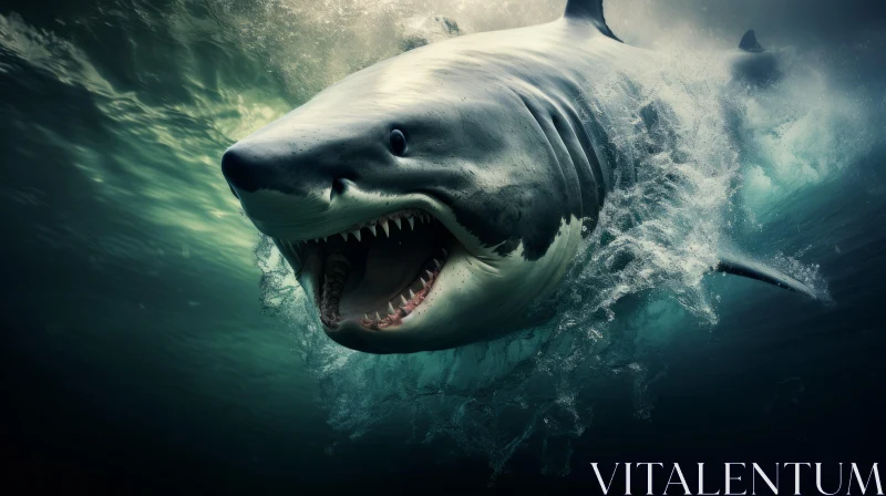 Captivating Underwater Image: Powerful Shark with Open Mouth AI Image