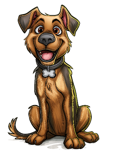 Cartoon Dog with Brown Fur and Playful Pose POD Design