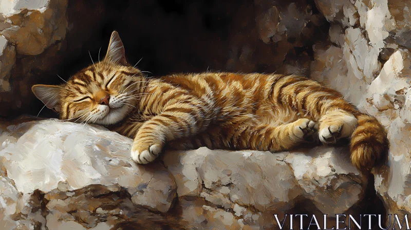 Peaceful Feline Amidst Rocks AI Image