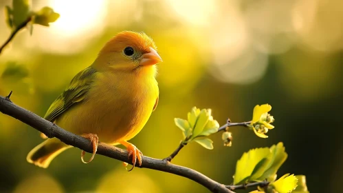 Yellow Bird Portrait on Branch