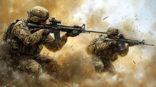 Military Combat: Soldiers Aiming Rifles