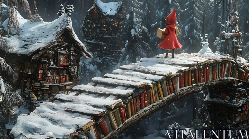 AI ART Girl on a Book Bridge in Winter