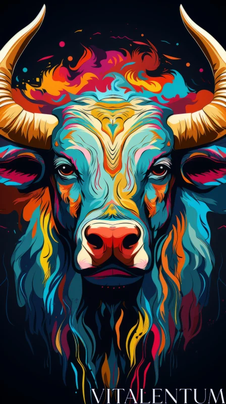 Colorful Bull Head Illustration in Psychedelic Realism AI Image