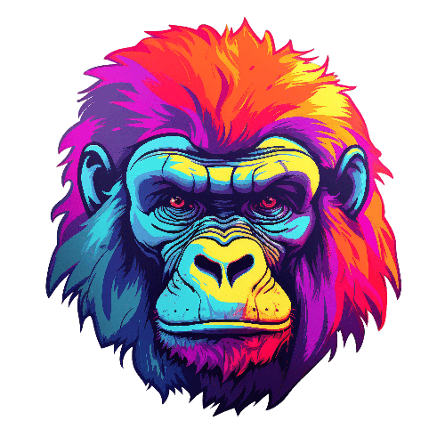 POD Design Colorful Gorilla Illustration with Rainbow Fur