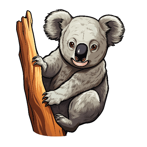 POD Design Cute Cartoon Koala on Tree Branch Illustration