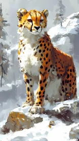 Cheetah in Winter Landscape