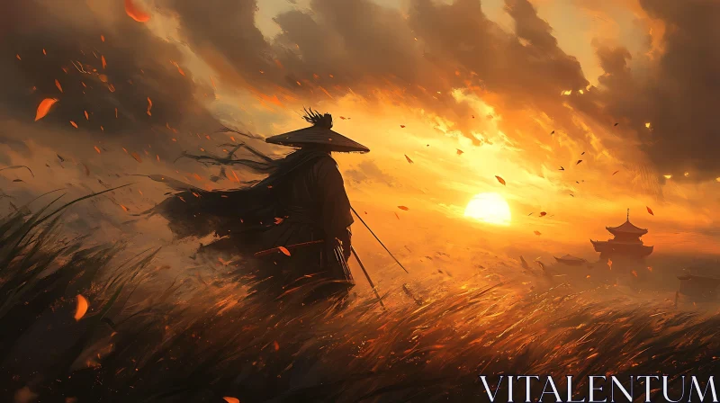 Warrior at Dusk: A Samurai's Journey AI Image