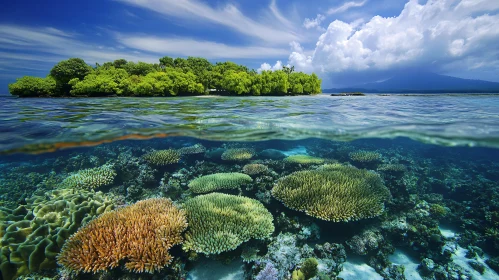 Island and Coral Reef Harmony: Over and Underwater Bliss