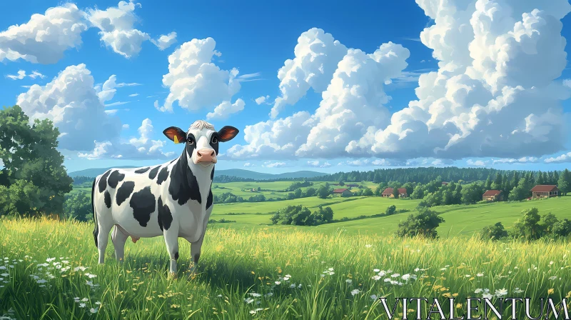 Pastoral Cow Scene AI Image