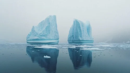 Serene Icebergs in Misty Arctic