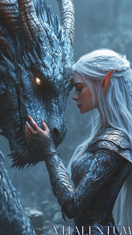 Fantasy Art: Elf and Dragon Connection AI Image