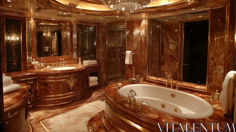 Opulent Bathroom with Marble and Gold AI Image