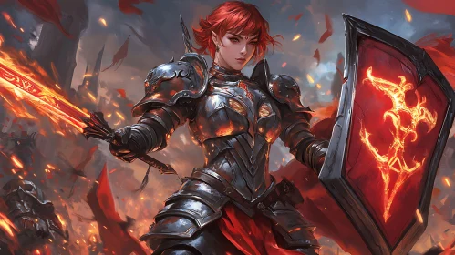 Red-haired Warrior with Sword and Shield