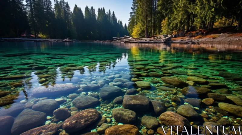 Emerald and Bronze Lake - A Serene Cabincore Aesthetic AI Image