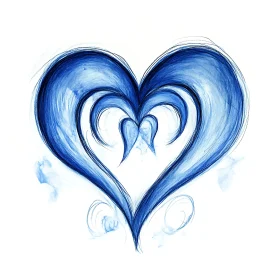 Heart in Blue Watercolor Style