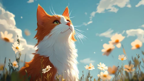 Cat and Blossoms in Harmony