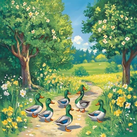 Ducks in a Green Landscape