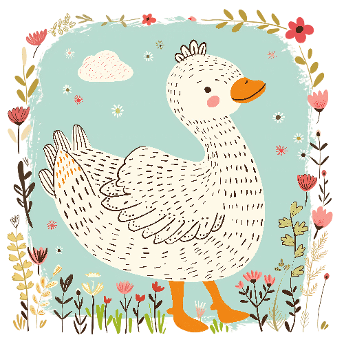 POD Design Playful Cartoon Goose in Flower Field T-Shirt Design