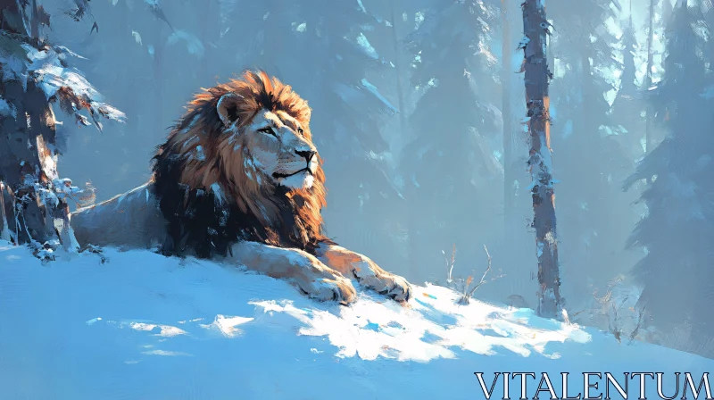 AI ART Regal Lion in Winter Landscape