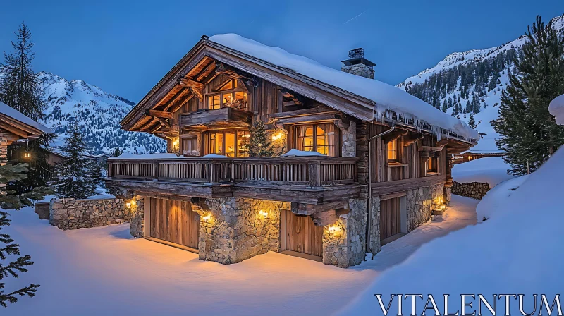 AI ART Cozy Wooden House in Winter Wonderland