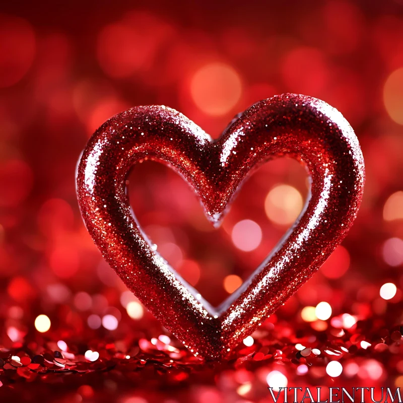 Glittering Heart on Red Bokeh AI Image