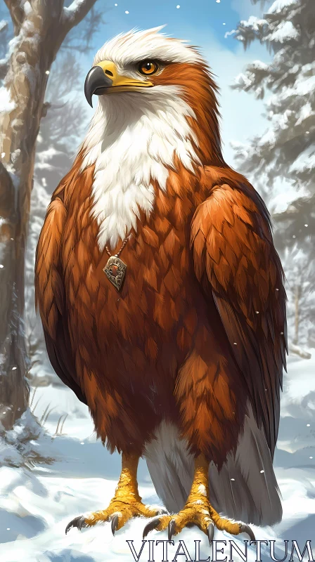 Noble Eagle in Winter Woods AI Image