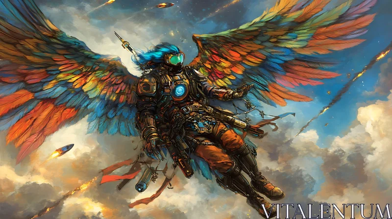 AI ART Winged Warrior in Cloudy Sky