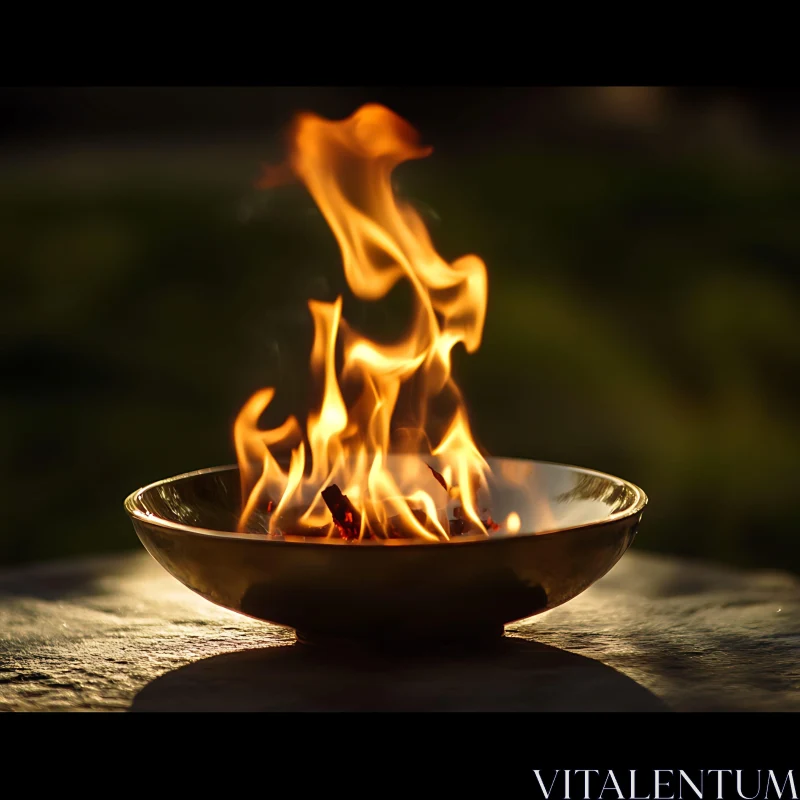 Fire in a Bowl at Dusk AI Image