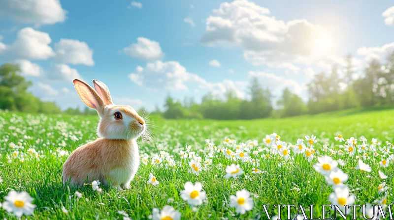 Rabbit in a Field of Daisies AI Image