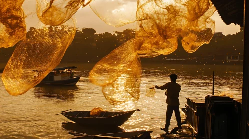 Sunset Fishing with Nets