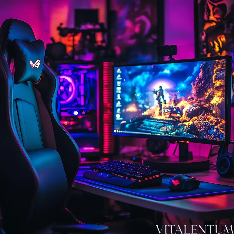 Cutting-Edge Gaming Workspace Setup AI Image