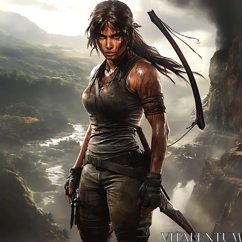 Female Warrior with Bow and Arrow AI Image