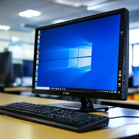 Office Desktop with Display and Keyboard