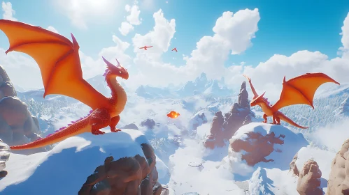 Orange Dragons Snowy Peaks